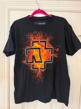 Black Rammstein Graphic Band T‑Shirt with Fiery Logo